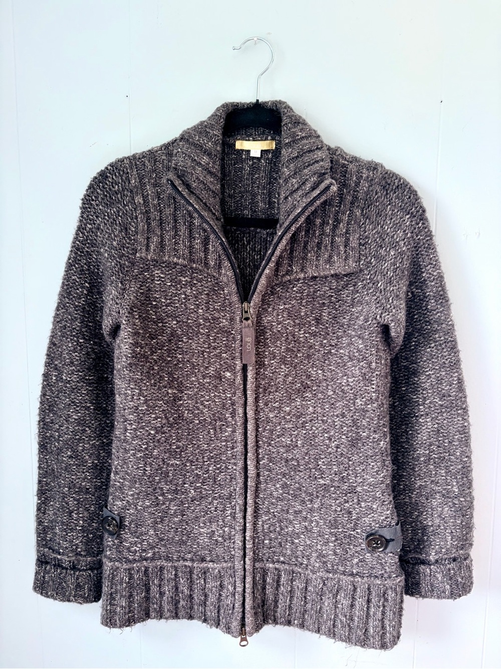 LOLE Size M Womens Gray Cotton Blend Full Zip Stand Collar Knit Cardigan